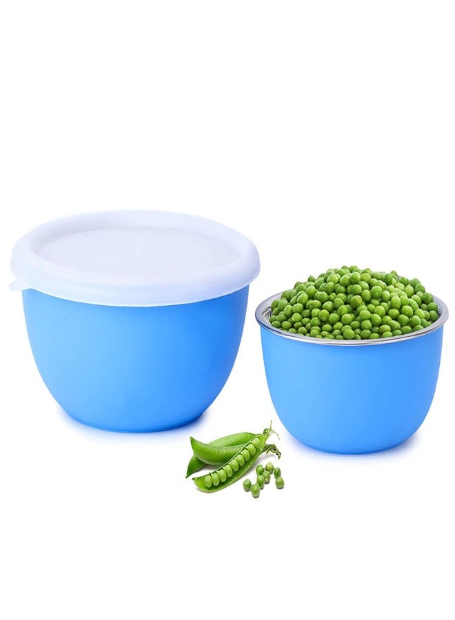 Zaib Microwave Safe Stainless Steel Plastic Coated Euro Bowl Set of 2 for Re-Heating, Serving Snacks, Curries etc. 1250 ML and 750 ML (Blue) - Image 2